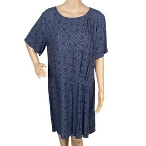 Acote by Cotelac Blue Diamond Print Pleated Shift Dress SZ 12